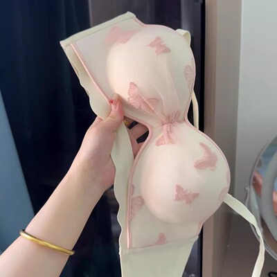 小胸bi备！法式刺绣蝴蝶文胸女小胸聚拢显大无钢圈性感无痕内衣