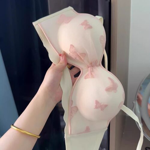 小胸bi备！法式刺绣蝴蝶文胸女小胸聚拢显大无钢圈性感无痕内衣