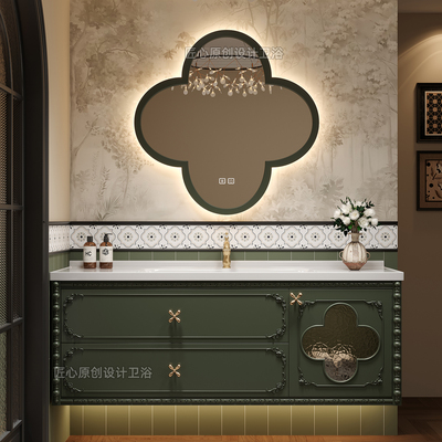 法式复古浴室柜组合实木雕花吊柜