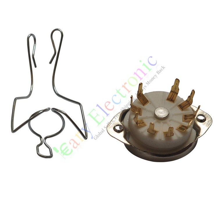 陶瓷镀金小9脚电子管管座 带拉弹架 带锁固定管子用PCB板用， 中间无孔， 适用 12AU7 E88CC、6922、12AX7、EF86、 等小9脚电子管