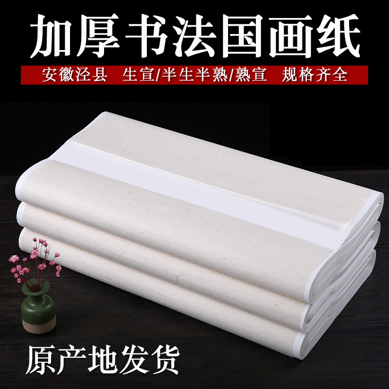 加厚净皮半生半熟宣四尺整张书法创作国画写意初学者对开练习纸4