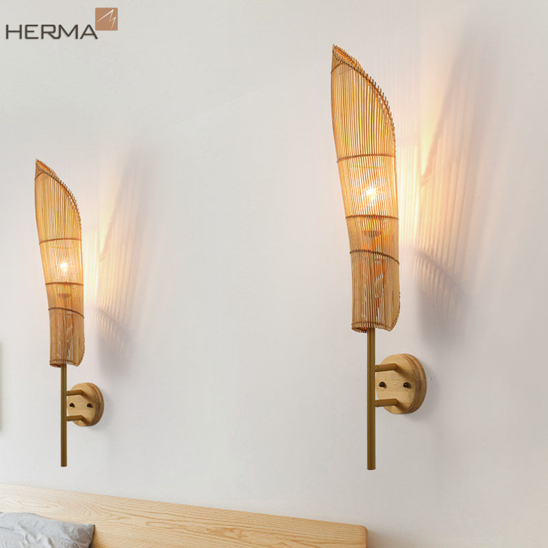 设计师创意竹编藤艺壁灯新中式民宿会所餐厅床头日式原木色禅意灯