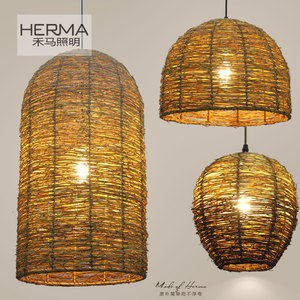 天然藤艺吊灯东南亚酒店餐厅吧台乡村田园茶室竹艺藤编禅意佛吊灯