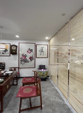 定制免打孔复古苎麻隔断帘夏布门帘遮挡帘背景墙装饰玄关风水挂帘