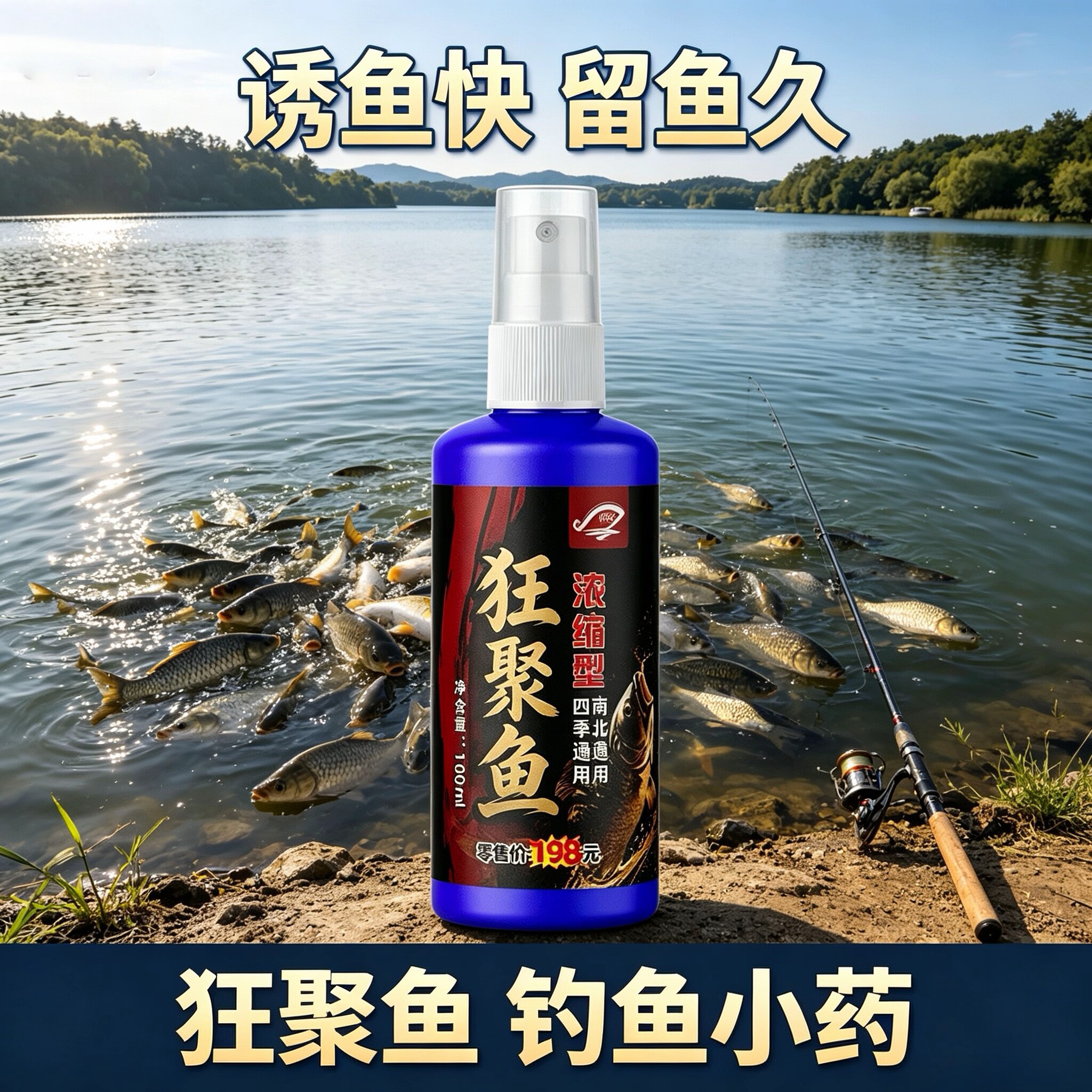 主播同款狂聚鱼蓝瓶喷剂钓鱼添加剂鲫鲤青草野钓黑坑四季饵诱食剂