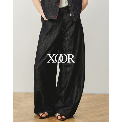 XOOR天丝棉复古弯刀阔腿牛仔裤女