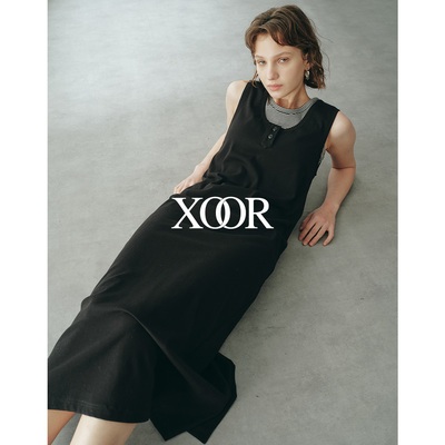 XOOR夏季撞色针织显瘦无袖连衣裙