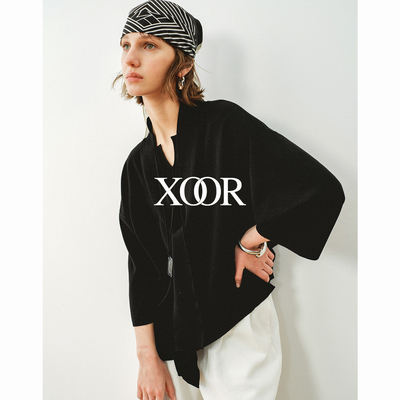 XOOR羊毛混纺烫钻宽松开衫2026女