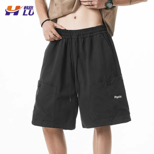 2025夏季 男款 新款 宽松休闲字母刺绣五分裤 潮牌 大口袋工装 美式 短裤