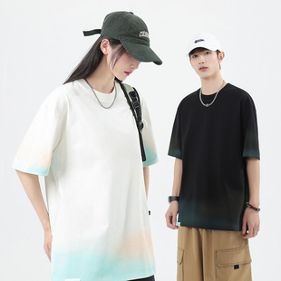 美式重磅短袖T恤男青百搭潮流宽松印染上衣情侣装半袖男士印花衫