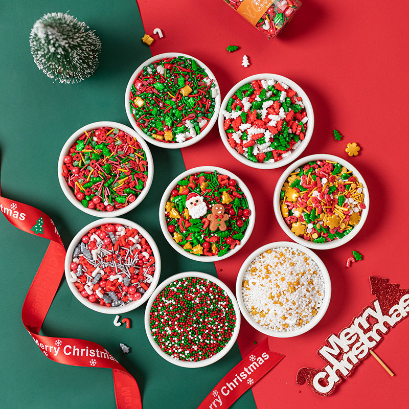 圣诞节纸杯蛋糕装饰草莓塔糖珠圣诞树烘焙生日蛋糕装饰品可食摆件