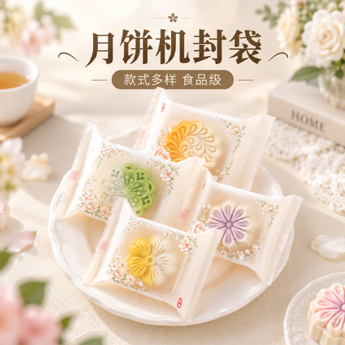 新款月饼包装袋带底托加厚机封独