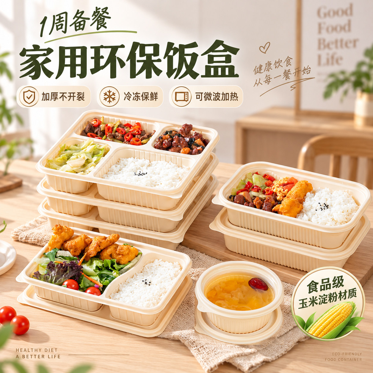 可降解一次性餐盒二三四分格带饭