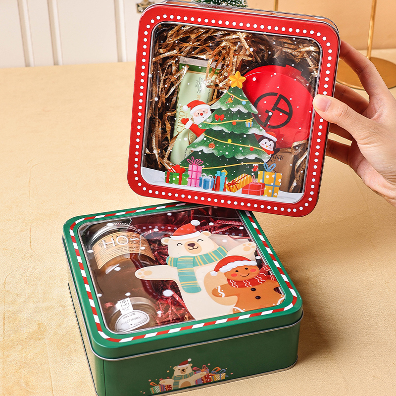 圣诞节礼盒创意伴手礼口红化妆品香水圣诞树礼物盒子糖果包装铁盒