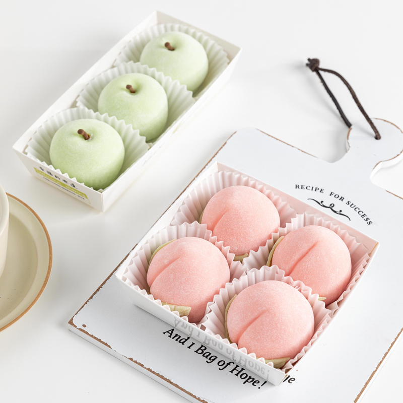 美涤雪媚娘包装盒 4粒一次性烘焙网红蜜桃屁桃甜品雪梅娘盒子纸托