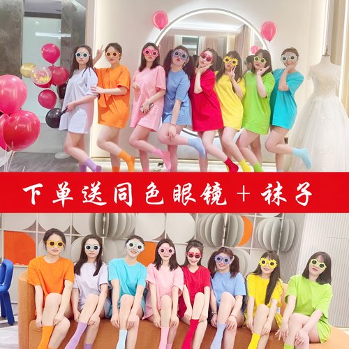 闺蜜彩色短袖糖果色纯棉团体班服