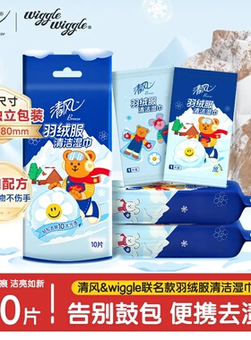 清风羽绒服清洁湿巾wiggle10片3包免洗洁净强力去污便携独立包装