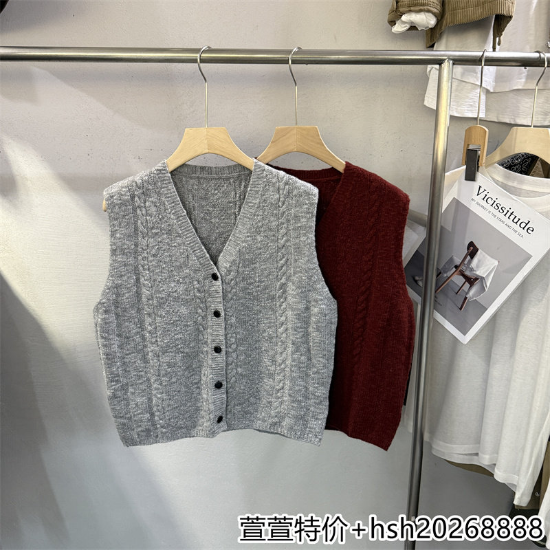 欧洲站2026秋冬新款32021简约百搭V领纯色显瘦无袖绵羊毛开衫马甲