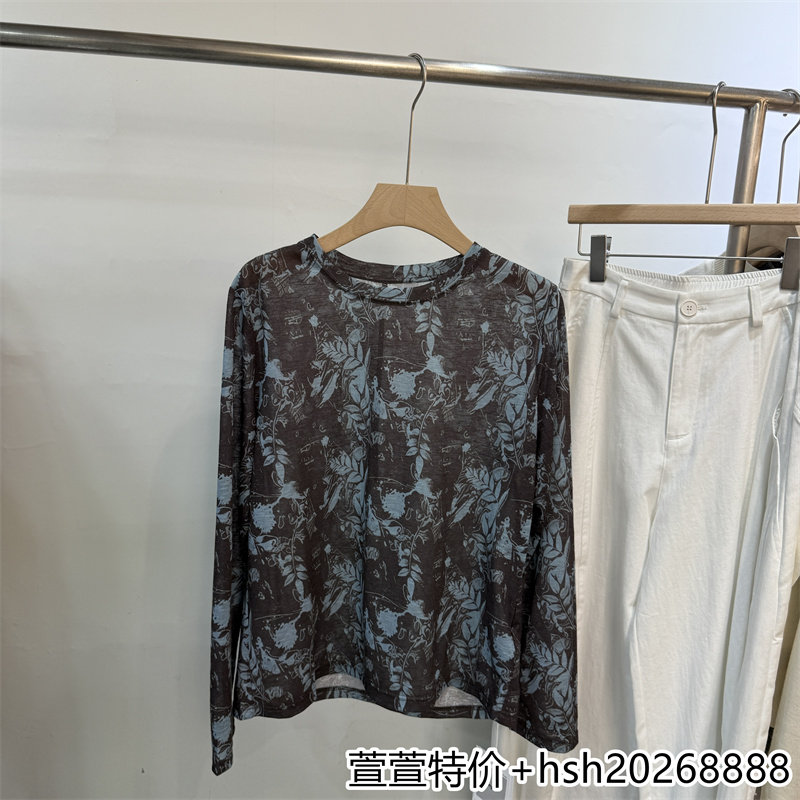 欧洲站2026早秋新款休闲百搭圆领宽松图案印花柔软舒适长袖T恤女