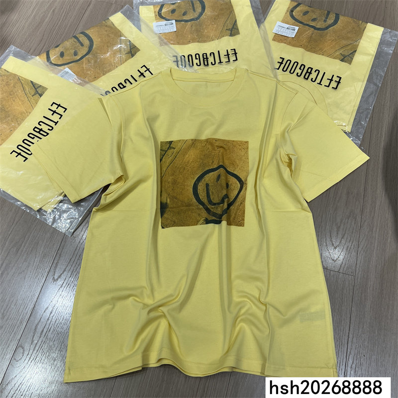 欧洲站2026夏季新款黄色笑脸印花圆领短袖T恤女宽松百搭减龄上衣