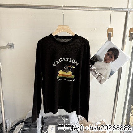 欧洲站2026早秋新款时尚百搭圆领宽松图案字母印花绵羊毛针织T恤