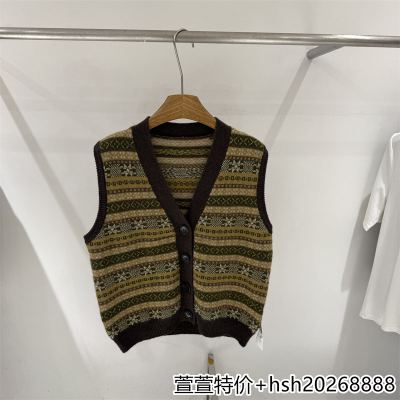 欧洲站2026秋季新款简约百搭洋气复古提花无袖上衣绵羊毛针织马甲