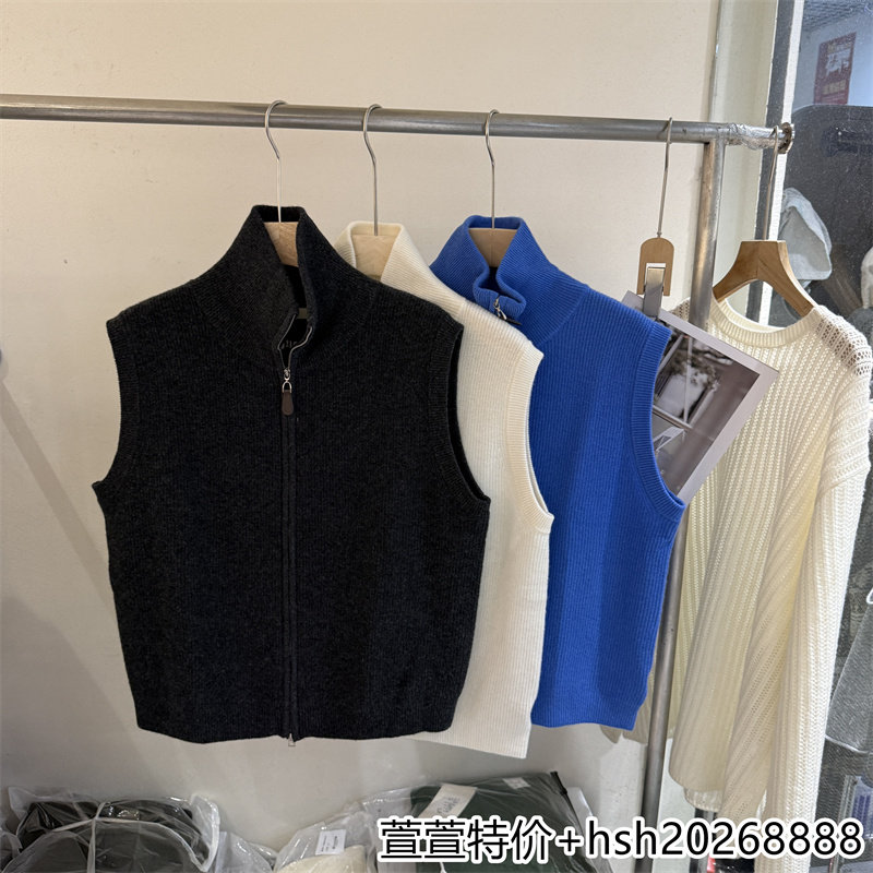 欧洲站2026秋季新款简约百搭高领宽松显瘦无袖拉链全羊毛开衫马甲