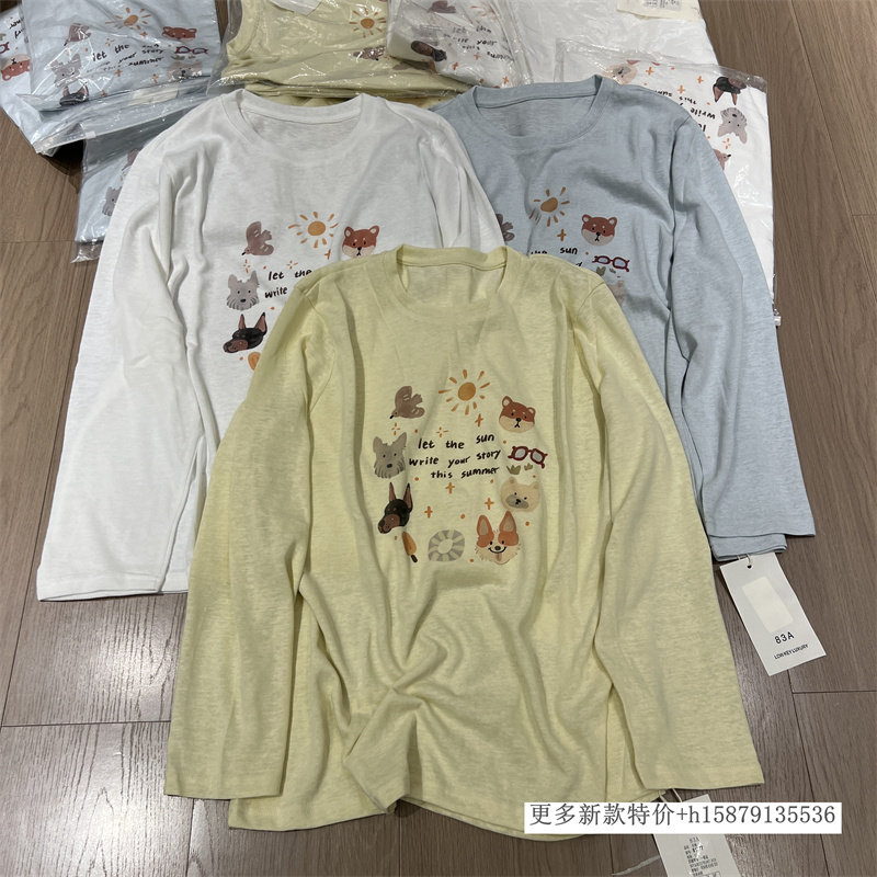 欧洲站2026春季新款可爱风卡通动物印花减龄长袖T恤百搭休闲上衣