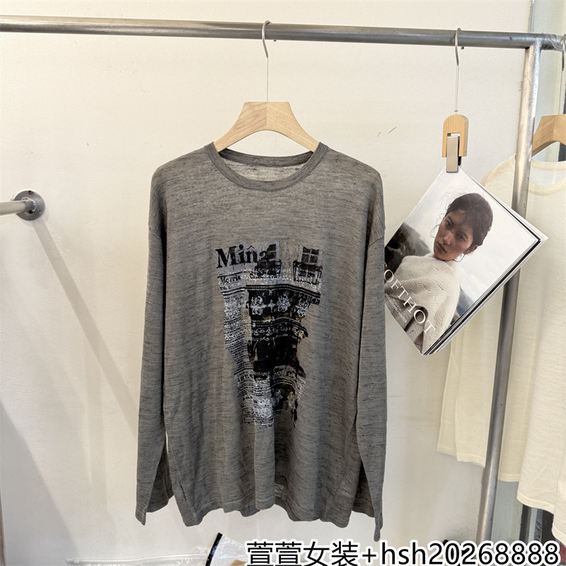欧洲站2026早秋新款休闲百搭圆领宽松图案印花柔软亲肤T恤上衣女