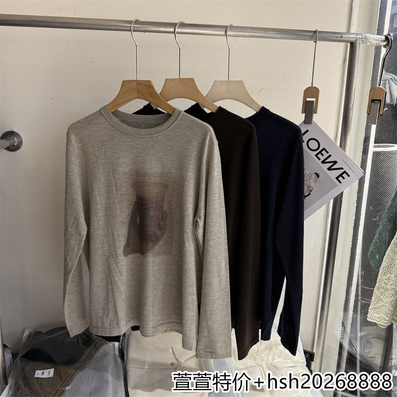 欧洲站2026早秋新款时尚百搭圆领宽松显瘦图案印花套头绵羊毛T恤