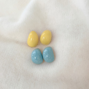 S925银针多巴胺耳环女小豆豆柠檬黄清新甜美耳钉小众设计耳饰女