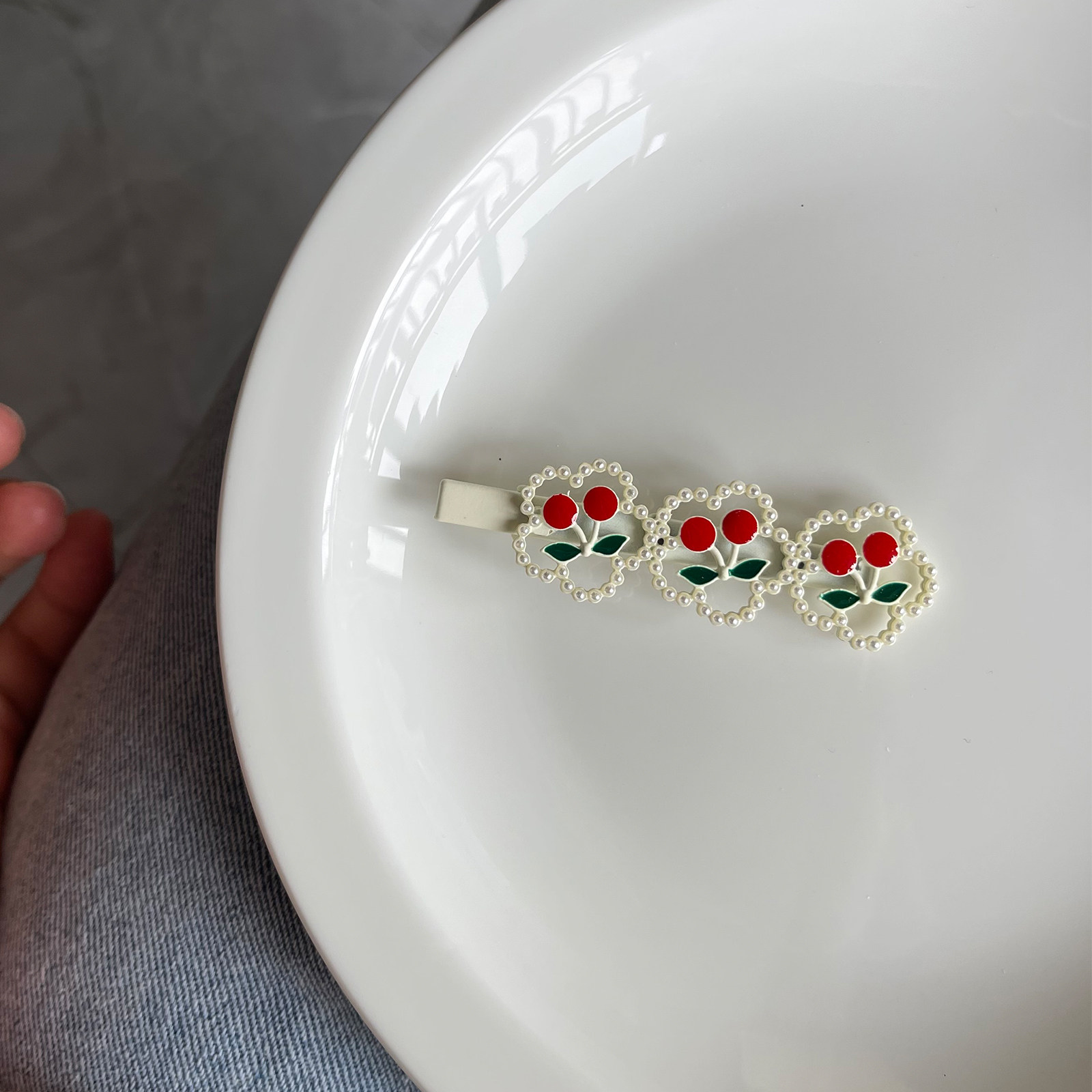 樱桃少女爱心珍珠边夹发夹可爱头顶刘海夹侧边发卡小清新精致夹子