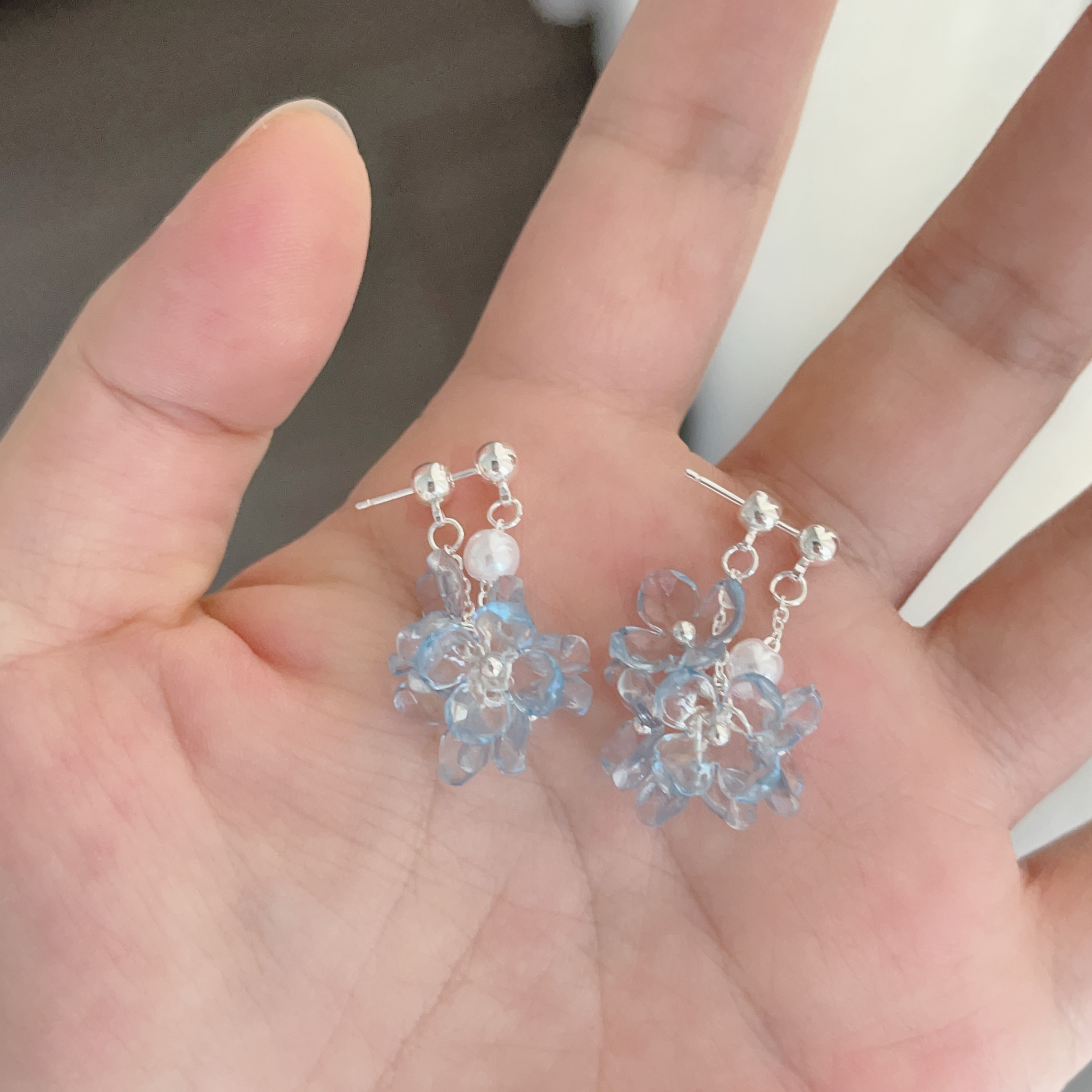 小清新甜美串珠花朵耳环女前后戴独特漂亮耳饰女银针新款小众耳钉