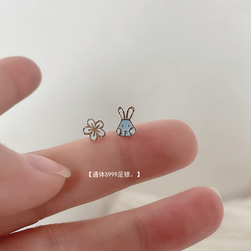 银可爱女樱花雨小兔耳钉养耳