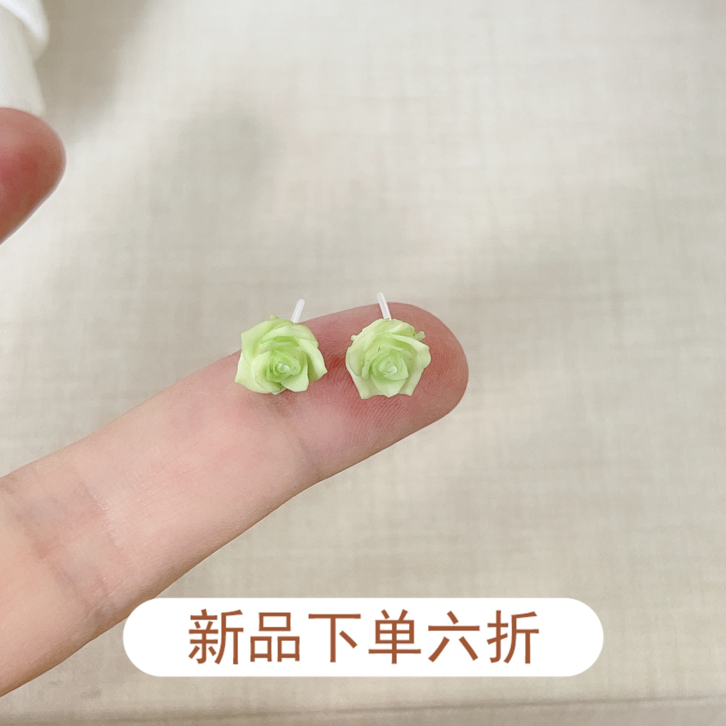 新款生物瓷针春季绿色小花防过敏养耳洞耳饰耳环女小众设计感耳饰