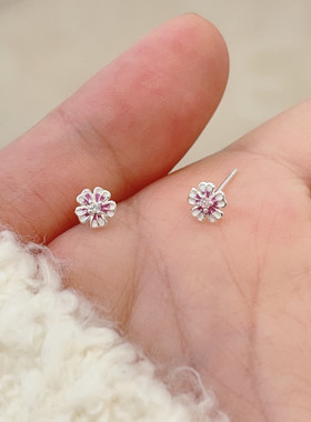 S999纯银紫色小雏菊耳钉女养耳洞耳骨钉小巧精致甜美2025新款耳饰