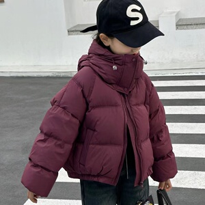 女童羽绒服2023新款冬装洋气小女孩加厚短款面包服冬季白鸭绒外套