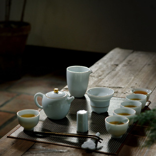 顺美陶瓷影青玉瓷云川功夫茶整套茶具品茗杯茶盘防烫简约大气便捷