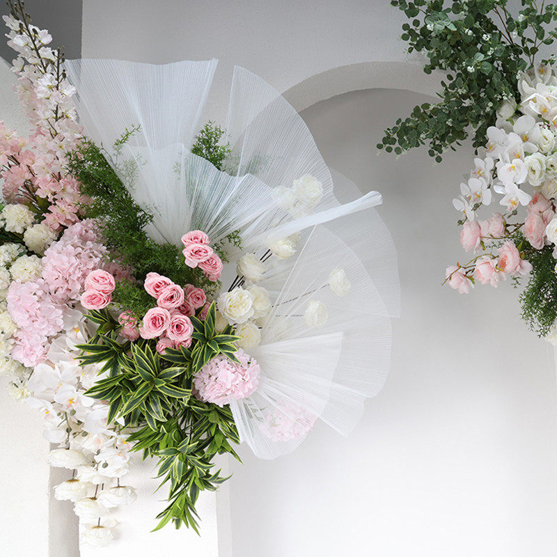 婚庆道具婚礼堂宴会厅迎宾区装饰插花纱幔大型商场美陈橱窗丝网花