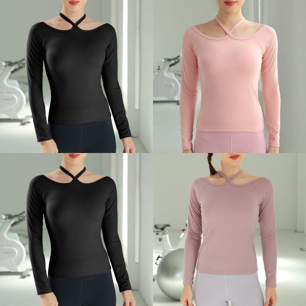 新款 春季吸湿排汗健身运动装女上衣长袖t恤宽松透气户外瑜伽服