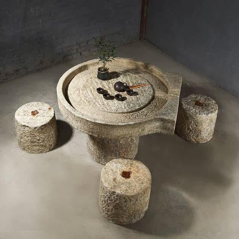 老石磨石桌石头盘茶石磨台茶桌茶几庭院花园石凳原石桌子户外庭院