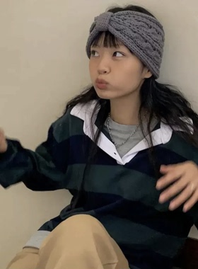 ins风毛线针织灰色发带新款编织麻花百搭头带头饰发饰女韩系宽边