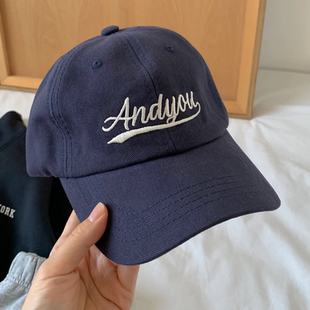 IU李智恩同款andyou字母刺绣棒球帽子女韩国复古鸭舌帽藏青色男