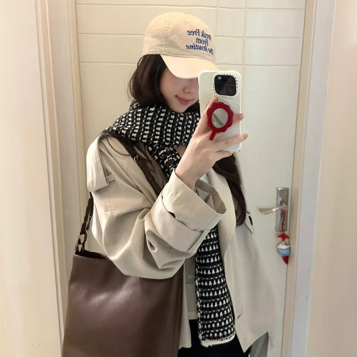 蘑糯糯同款条纹小香风毛线围巾女