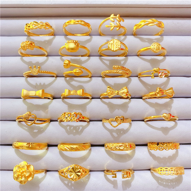 铜合金戒指女仿真黄金满天星爱心戒子镀金色久不掉色指环饰品