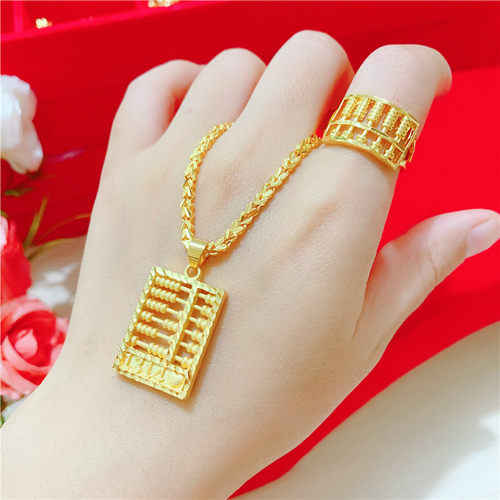 新越南沙金算盘吊坠项链女仿真黄金数字1314转运算盘项链镀金饰品