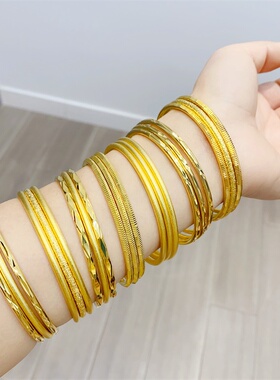 时尚女款古法沙金多圈手镯