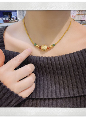 转运珠仿黄金镀金编绳项链女