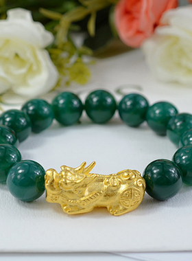 久不掉色镀黄金绿玛瑙貔貅手链