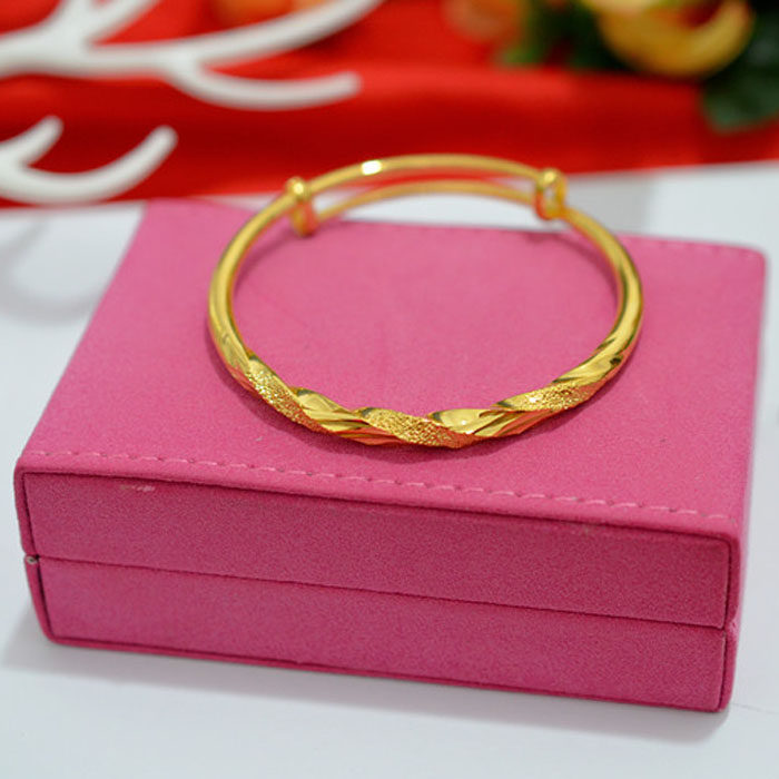 越南沙金手镯3D硬金逼真仿黄金推拉磨砂麻花手镯结婚首饰久不掉色